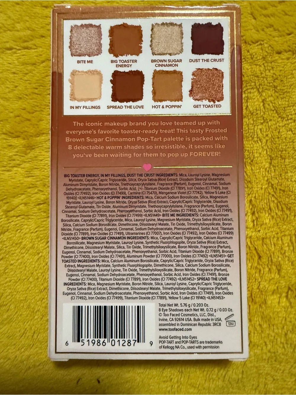 Eyeshadow palette back packaging